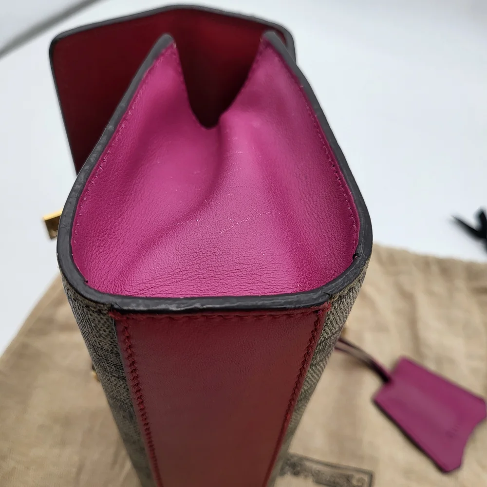 GUCCI GG Supreme Monogram Calfskin Small Padlock Bag Beige Hibiscus Red, W/COA. - Picture 12 of 16